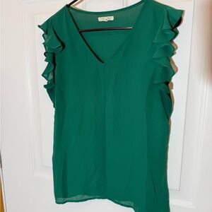 Maurices Emerald Green Ruffle Sleeve V-Neck Blouse
